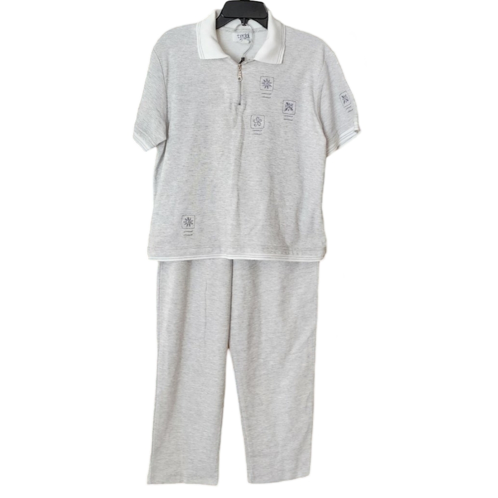 Vintage‎ 80's Teddi Women's Medium Embroidered Gray Polo Shirt 2 Piece Set